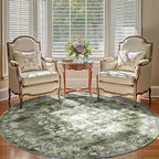 jinchan Round Rug 8ft Area Rug - Green Vintage Floor Mat Kitchen Indoor - Washable Circle 8' Thin Floral Print Carpet Retro Farmhouse Non Slip Dining Room Living Room Bedroom Office