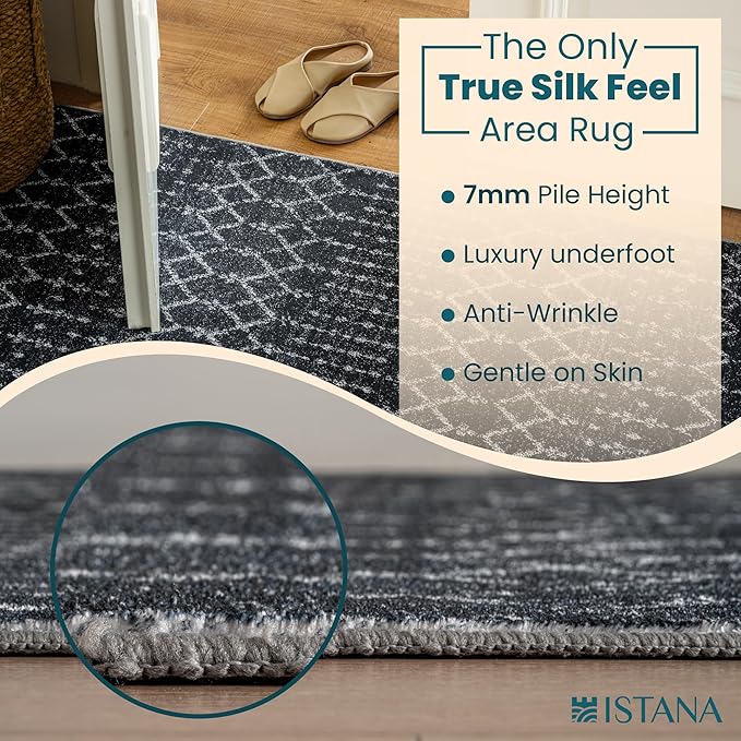 Istana Hallway Runner Rug 2.5x8 - Black Kitchen Rugs Non Slip Washable -Silk's Soft Touch Carpet Runner - Stylish Rugs for Home