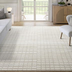 Abani Cream Grid Textured Area Rug - 8' x 10' - Chunky, Plush and Soft Washable Carpet - Perfect for Living Room & Bedroom - Plush Deco Collection