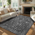 Washable Area Rug 5x7 Black Rugs for Living Room, Vintage Boho Large Rug for Bedroom Dining Room Office, Distressed Floral Print Carpet for Under Table, Soft Non Slip Low Pile Throw Carpet Indoor Mat
