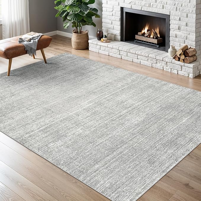 Valenrug Washable Rugs 7x9 - Stain Resistant 7x9 Area Rugs for Living Room, Non Slip Backing Printed Rugs for Bedroom, Folable Machine Washable Area Rug (7'x9', Grey)