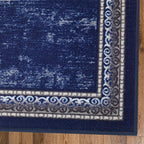 Antep Rugs Alfombras Bordered Modern 2x10 Non-Slip (Non-Skid) Low Pile Rubber Backing Indoor Area Runner Rug (Navy, 2' x 10')
