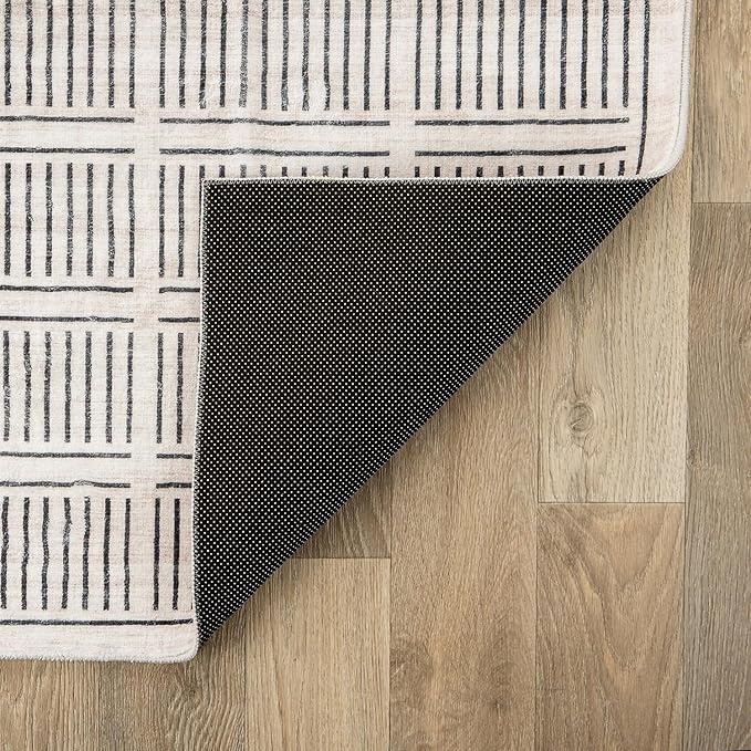 Rugshop Bohemian Stripe Lines Washable Non Slip Area Rug 5' x 7' Ivory