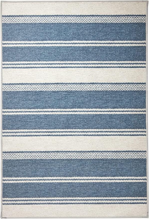 Dash & Albert Bowman Stripe Blue Machine Washable Rug, 2 X 3 Feet, Blue Stripe Pattern