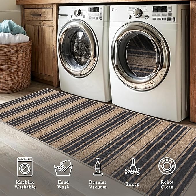 Striped Easy Jute Rug 5x7 Outdoor Patio Rug Washable Area Rugs for Living Room Bedroom Non Slip Neutral Farmhouse Indoor Outdoor Carpet for Backyard Patio Office