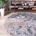 Rugs.com Leipzig Collection Rug – 5 Ft Round Beige Low-Pile Rug Perfect for Kitchens, Dining Rooms