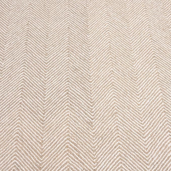 Modern Herringbone Chevron Collection Handcrafted Wool Area Rug - Durable, Zigzag Pattern, for High Traffic, Contemporary Design for Living Room, Bedroom, Dining Room Decor (Sand Beige, 8' x 10')
