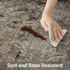 FMFUNCTEX 6x9 Washable Area Rug Brown Vintage Neutral Distressed Large Non Slip Carpet for Living Room Bedroom Soft Low Pile Indoor Mat Retro Throw Rug for Dining Room Kitchen Office Nursery, Multi