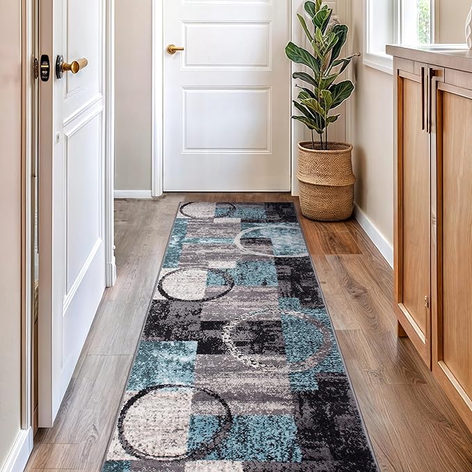 Rugshop Contemporary Circle Design Runner Rug, Carpet with Jute Backing for Hallway, Kitchen, or Entryway, Gray, 2'7" x 6'