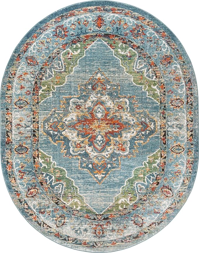 Unique Loom Isabella Collection Area Rug - Rossellini (7' 10" x 10' Oval, Blue/ Beige)