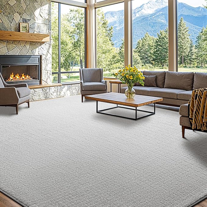 Shilucheng Wool Rug 8x10 Non-Slip, Blend 80% Wool and 20% Cotton Rugs for Living Room, Bedroom, Dinning Room, Soft Durable Cotton Backing Modern Area Rug (Gray/White)