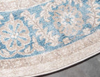 Unique Loom Salzburg Collection Classic Traditional Design Oriental Inspired Border Area Rug (4' 0 x 4' 0 Round, Beige/Blue)