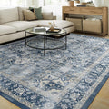 RUGGABLE Washable Area Rug – Kamran Admiral Blue 10x14, Stain-Resistant, Non-Slip – Large Machine Washable Rugs for Living Room, Bedroom, Hallway, Entryway & Office–with Cushioned Pad