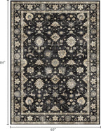 Washable Area Rug 5x7 - Traditional Floral Living Room Rug Soft Boho Farmhouse Bedroom Rug Ultra-Thin Charcoal Black Vintage Dining Room Rugs for Under Table Indoor Carpet for Living Room