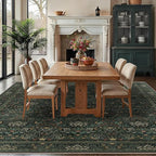 9x12 Floral Washable Area Rug for Living Room, Vintage Boho Large Rug for Bedroom Dining Room， Distressed Botanical Birds Non Slip Low Pile Forest Animal Throw Carpet for Farmhouse Office, Dark Green