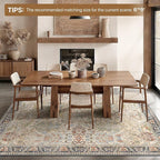 Bavni 6x9 Area Rugs Boho Washable Rugs for Living Room Non-Slip, Ultra Thin Low Pile Vintage Rug for Bedroom Dinning Room Office, Modern Farmhouse, Ivory/Teal