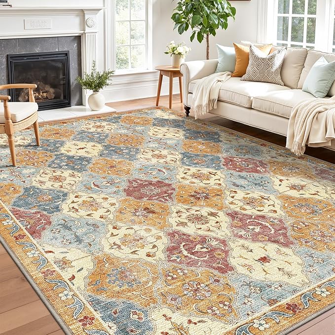 LUMI Washable Area Rug 5x8 for Living Room, Ultra Soft Stain Resistant Carpet with Non Slip Rubber Backing, Non-Shedding Low Pile Rugs for Bedroom, Dining Room, Indoor, Office