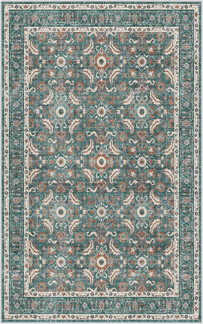 WITSHOCK Living Room Area Rugs 5x8: Soft Non-Slip Backing Washable Rugs Vintage Large Carpet for Bedroom Office Dining Room Kitchen Stain Resistant Home Decor Rug