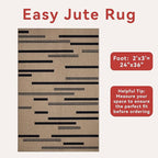 Tangsoo Stripe Easy Jute Rug,Ultra Thin 2x3 Outdoor Rug for Entryway,Non-Slip Washable Small Rug Modern Front Door Mat Non Shedding Throw Carpet for Kitchen Bedroom Porch Doorway