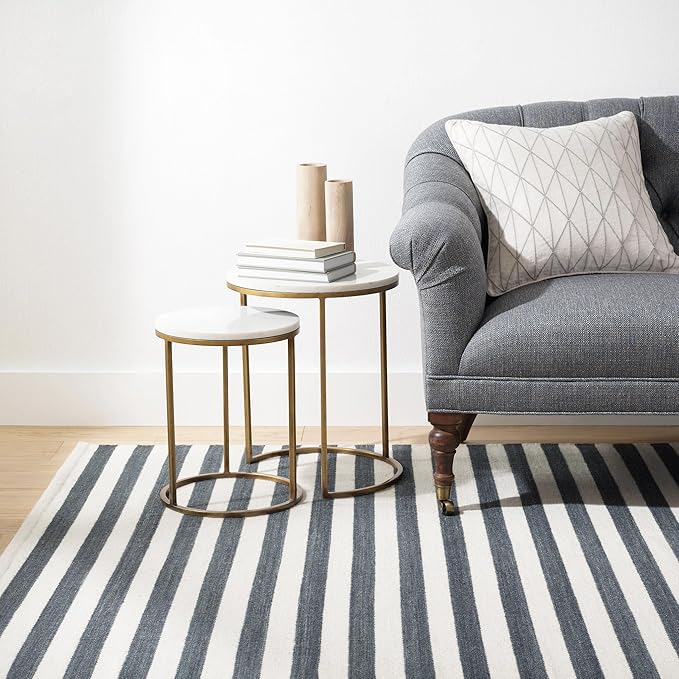 Home Conservatory Ladder Stripe Black/Ivory Handwoven Wool 4 X 6 Feet, Black/Ivory Stripe Pattern