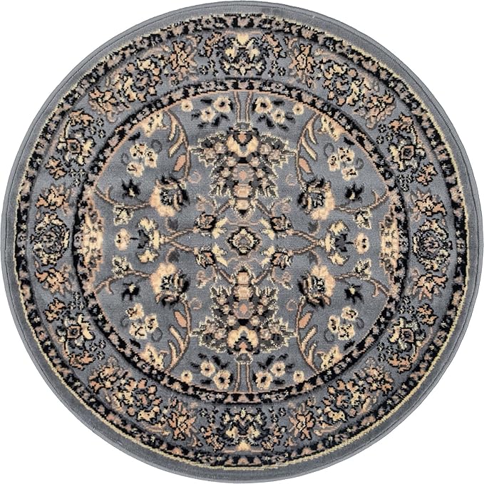 Unique Loom Sialk Hill Collection Area Rug - Washington (3' 3" Round Gray/Black)