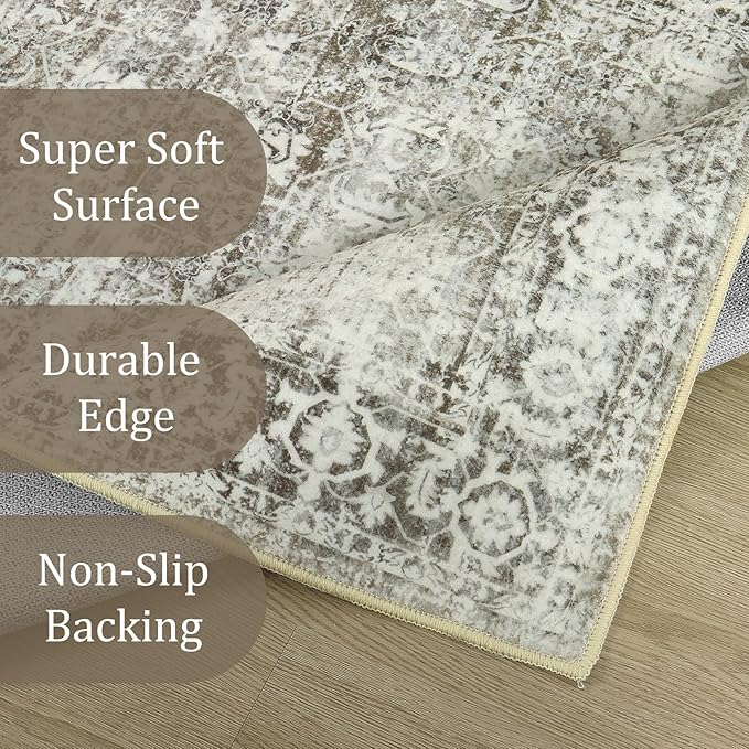 Morebes Vintage Long Runner Rug for Hallway 12 ft, Washable 12 Foot Runner Rug, Soft Non Slip Distressed Carpet Runners for Farmhouse Kitchen Living Room Dining Playroom, Brown