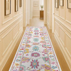 Fame Living Pink Oushak Runner Rug, Modern Runners, Turkish, Eclectic, Floral, Pastel, Washable, Small Throw Rugs, Short Runner for Hallway, Entryway, Laundry, Bedroom, Kitchen, Bathroom, 2'5"x6'5"
