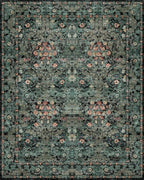 Boho Dark Green Floral Area Rug 8x10 for Living Room, Washable Farmhouse Moody Rug for Bedroom, Dining Room Under Table, Cottage Core Distressed Low Pile Non Slip Carpet, Soft Large Mat