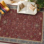 Oriental 7x10 Large Area Rugs for Bedroom Under Bed - Burgundy Rug for Living Room, Dining Room Under Kitchen Table, Washable Soft Non Slip Boho Indoor Décor