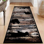 Wildlife Bear Runner Rug, 2.6x10ft, Vintage Wood Grain Wild Animal Black Bear Corridor Carpet, Non-Slip Washable Long Runner Rug for Farmhouse, American Country Wood Floor Entrance Rug Door Mat