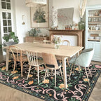 Black Rug Bow Floral 8x10 Rug, Washable Area Rugs for Bedroom Living Room, Dining Room,Kids Room, Office,Playroom, Boho Modern Aesthetic Farmhouse Decor Non Slip Low Pile Carpet