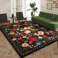 Rugcomf Area Rugs 9x12 Living Room Clearance Washable Boho Rug Non Slip Floral Vintage Low Pile Large Rug for Living Room, Bedroom, Farmhouse, Dining Room, Kids Playroom(Black)