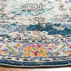 SAFAVIEH Monaco Collection Area Rug - 3' Round, Navy & Light Blue, Boho Chic Medallion Distressed Design, Non-Shedding & Easy Care, Ideal for High Traffic Areas in Living Room, Bedroom (MNC243N)