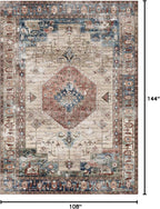 vivorug 9x12 Area Rugs for Living Room, Non Slip Machine Washable Vintage Rug, Ultra-Thin Lightweight Large Area Rug for Bedroom, Dining Room, Low Pile Brown