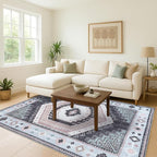Fame Living Washable Area Rug. Modern Farmhouse. Vintage. Turkish. Bohemian. Distressed. Oriental. Traditional. Rugs for Living Room. Dining. Bedroom. Office. Entryway. Foyer. (856BlckGry, 9'5" x 14')