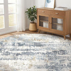 Round Rug Living Room Rugs: 8Ft Washable Circle Large Abstract Modern Soft Stain Resistant Non Slip Indoor Floor Carpet for Bedroom Nursery Office Dining Room Dorm Home House Decor- Light Blue