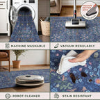 Dining Room Rugs for Under Table - 6x9 Washable Dark Blue Oriental Area Rug for Living Room, Low Pile Non-Slip Floor Carpet for Bedroom - Vintage Navy Design & Stain Resistance