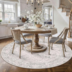 Grey Round Area Rug 5ft Entryway Door Mat Small Circle 5x5 Kitchen Vintage Carpet Non Slip Indoor Bedroom Washable Distressed Floral Retro Accent Throw Rug Office Bathroom
