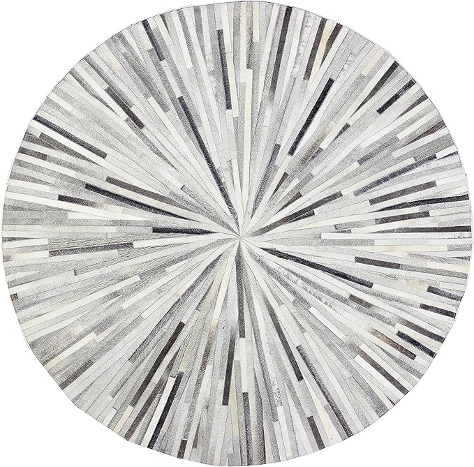 Faux Cowhide Round Area Rug | Non-Slip Leather Floor Carpet for Living Room, Bedroom, and Home Décor | Modern Stylish Accent Rug(Grey_4x4)