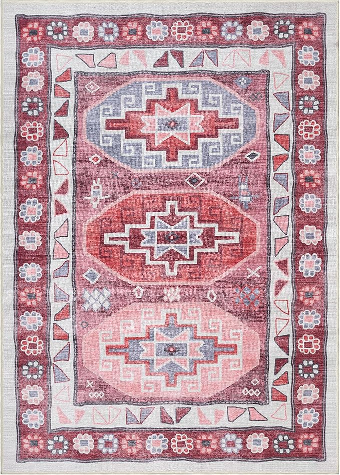 Turkish Rug. Washable Vintage Oriental Antique Inspired Traditional Doormat Small Modern Area Rugs Luxury Entryway Entry Bedroom Bathroom Kitchen (378RR, 2' x 3')