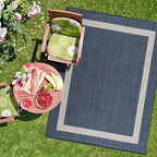 CAMILSON Outdoor Rug 8x10, Modern Outside Rugs for Patios Porches Waterproof Durable Washable Non-Shedding, Easy-to-Clean Indoor Outdoor Area Carpet (8 x 10, Bordered - Blue/White)