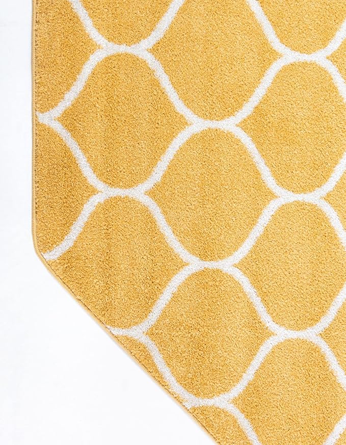 Rugs.com Lattice Frieze Collection Rug – 7' 10 Octagon Yellow Medium Rug Perfect for Living Rooms, Kitchens, Entryways