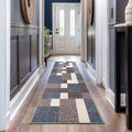 Rugshop Contemporary Modern Boxes Design Non-Slip (Non-Skid) Carpet for Hallway,Kitchen,Entryway Runner Rug 2'7" x 12' Blue