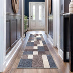 Rugshop Contemporary Modern Boxes Design Non-Slip (Non-Skid) Carpet for Hallway,Kitchen,Entryway Runner Rug 2'7" x 12' Blue
