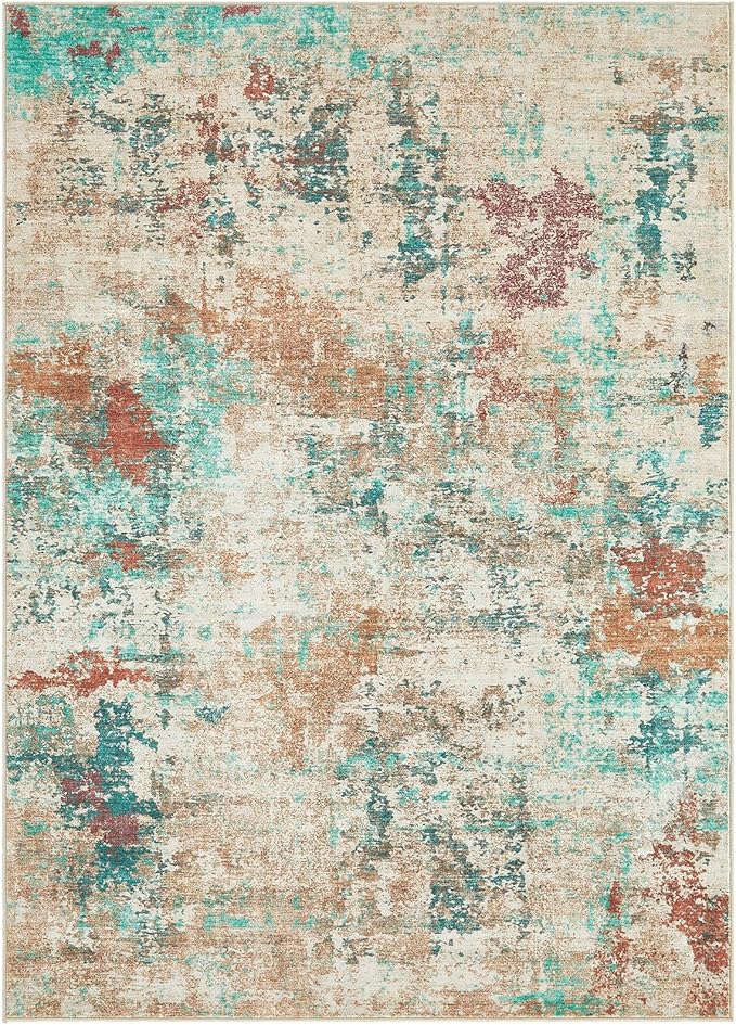 8x10 Christmas Area Rug Living Room Rugs - Washable Neutral Modern Abstract Soft Thin Large Rug Indoor Floor No Slip Rug Carpet for Bedroom Under Dining Table Home Office Decor -Colorful