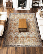 VEVOR 7.5 x 9.5 ft Area Rug Large Washable Rug Non-Slip and Tear-Resistant Soft Carpet Pet & Child Friendly Vintage Area Rugs Indoor Mat for Bedroom Living Room Office Entryway Brown Green