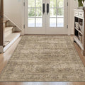 FMFUNCTEX 4x6 Washable Area Rug Neutral Vintage Brown Distressed Non Slip Low Pile Traditional Indoor Carpet for Entryway Living Room Bedroom Soft Retro Throw Rug for Dining Office Kitchen Entryway