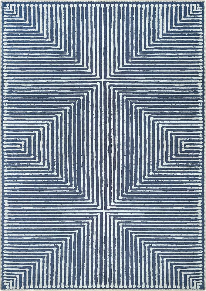 Bloom Rugs Washable Non-Slip 8' x 10' Rug - Blue Striped Area Rug for Living Room, Bedroom, Dining Room, and Kitchen - Exact Size: 8' x 10'