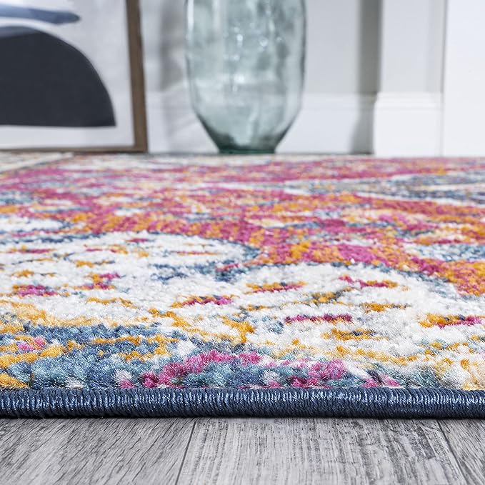 JONATHAN Y Boho Vintage Fuchsia/White Indoor Area Rug, 5x8, Bohemian Flair Medallion, Floral Easy-Cleaning High Traffic for Living Room, Bedroom, Kitchen, Pet-Friendly, Non-Shedding (BMF106C-5)