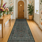 Dark Green 2 x 8 Runners for Hallways, 8ft Long Floor Runner for Kitchen, Entryway Indoor, Washable Non Skid Rubber Backing Stain Resistant - Vintage Floral Décor